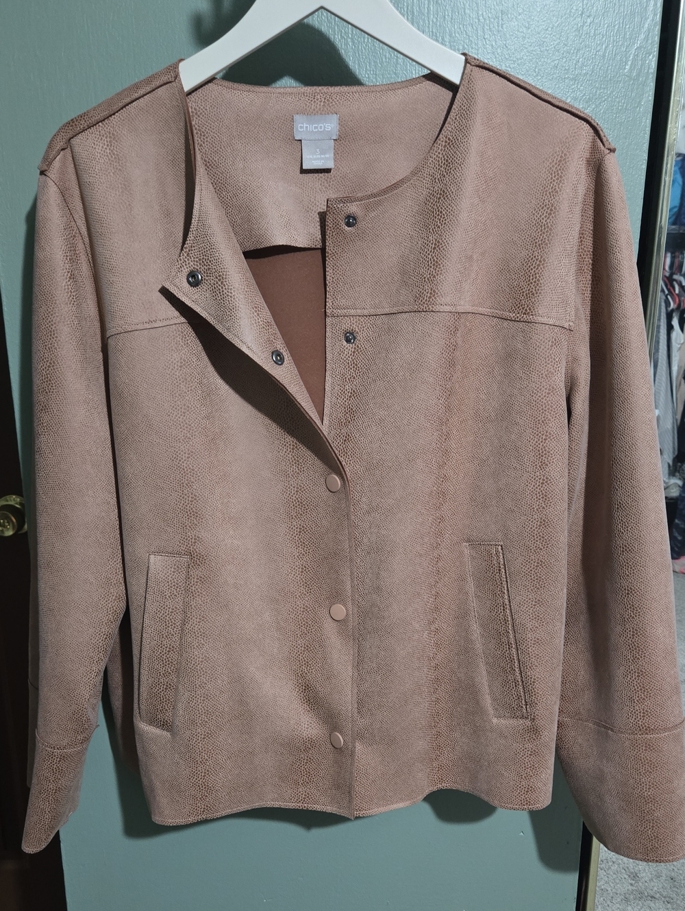 Chico's Women's Light Brown Suede-Effect Snap Jacket